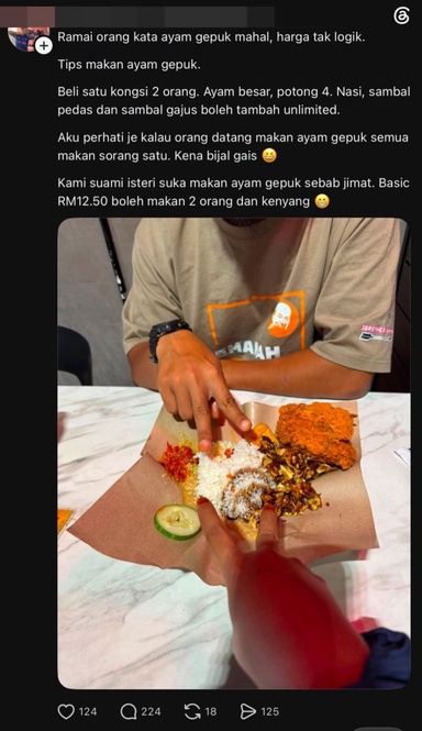 “Beli Satu Kongsi Dua Orang, Boleh Refill” – Lelaki Padam Tips Jimat Makan Ayam Gepuk Lepas Rujuk Ustaz