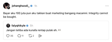 “Bayar RM100 juta pun aku tak akan buat marketing bangang macam ni” -Jojo Ghazali