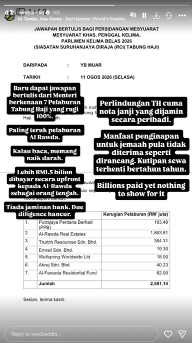 RCI TH: “Paling teruk pelaburan Al Rawda. Kalau baca, memang naik darah” -Syed Saddiq
