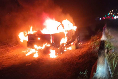 Motorcyclist killed in crash, four-wheel-drive vehicle later set ablaze