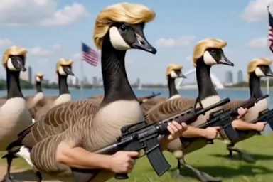Trump posts AI video of ‘Lake America’ being protected by an army of bequiffed ‘Donald Ducks’