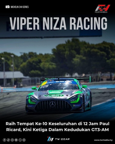 Viper Niza Racing Raih Tempat Ke-10 Keseluruhan di 12 Jam Paul Ricard, Kini Ketiga Dalam Kedudukan GT3-AM