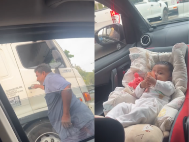 [Video]: Lorry driver pauses at red light in Melaka to give baby RM10, wins hearts online