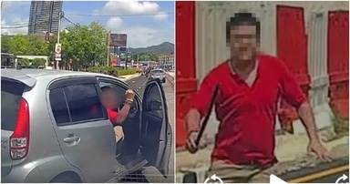 Penang Myvi Driver Forces Way into Lane, Flashes Obscene Gesture & Threatens Road User with Metal Rod