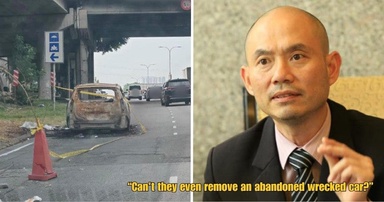“Speechless!” – Kepong MP Slams JKR for Failure to Clear Abandoned Car That’s Causing Traffic & Safety Risks