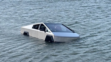 Tesla Cybertruck Driver's 'Wade Mode' Drive Lands His EV In A Lake And Him In Jail