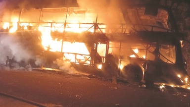 Double-decker bus destroyed in Semporna fire