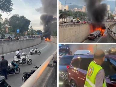 Fiery crash involving trailer, van and car at Udini underpass leaves Penang traffic at standstill