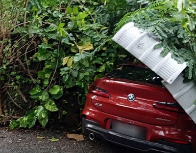 Penang landslide strikes BMW and Honda City near Leisure Bay Condominium in Tanjung Tokong