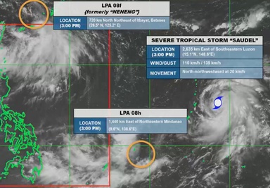 Saudel intensifies into severe tropical storm outside PAR