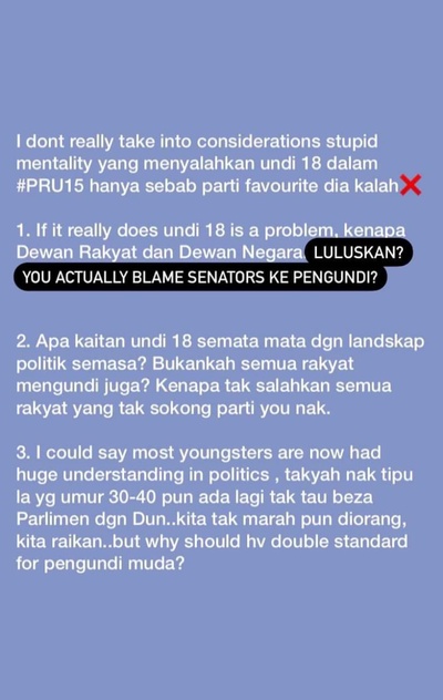 Image from: Young voters getting blamed by the netizen for the #GE15 results, calling an end to Undi18