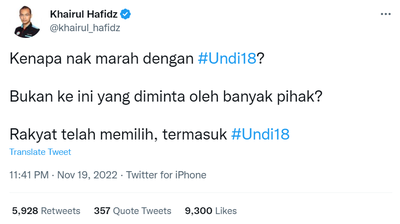 Image from: Young voters getting blamed by the netizen for the #GE15 results, calling an end to Undi18