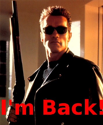 Image from: "I am back" says Shafee after a catchphrase used by Arnold Schwarzenegger "I'll be back".