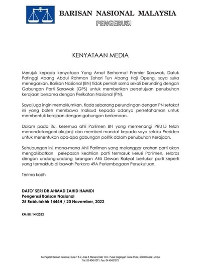 Image from: [Updated] BN refutes GPS claim to forming Federal Government with PN, GPS, GRS
