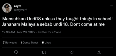 Image from: Young voters getting blamed by the netizen for the #GE15 results, calling an end to Undi18