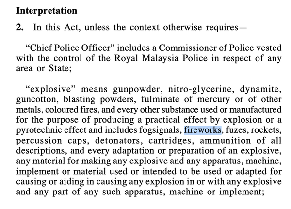 Image from: Malaysians face up to 1-month jail for lighting up fireworks other than “Pop-Pop” and “Happy Boom” this CNY