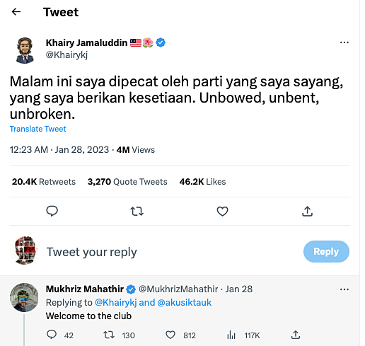 Image from: "Unbowed, Unbent, Unbroken”, Tweeted Khairy Jamaluddin After Sacked By UMNO. Game Of Thrones Come To Mind