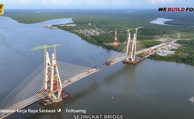 Image from: Pembinaan Jambatan Sejingkat di Kuching kini 94% siap dijangka dibuka Oktober ini