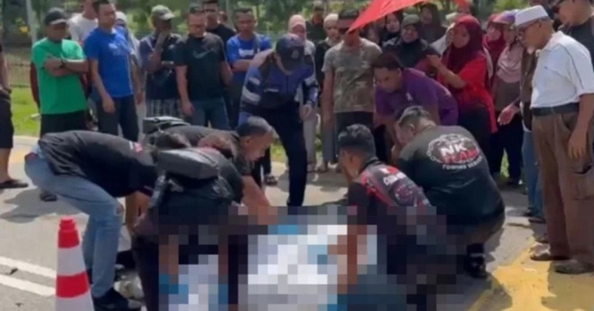 Motosikal Ditunggang Langgar Belakang Kereta, Pelajar Maut Digilis Lori