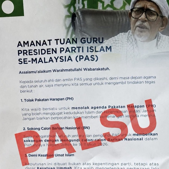 PAS Johor Nafi Risalah Palsu Gesa Pengundi Tolak PH