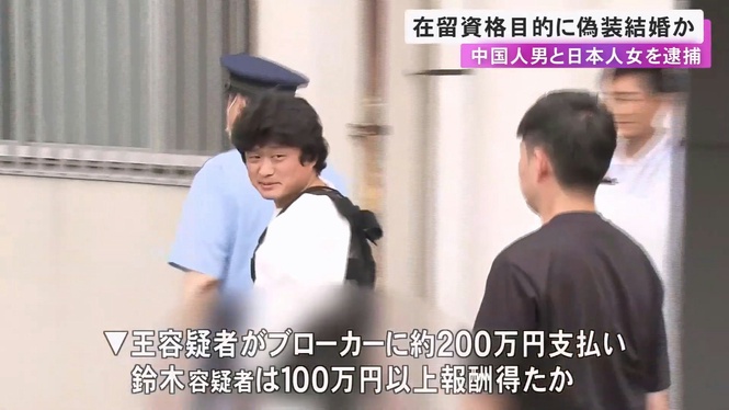 收100万日元假结婚 日本女子与中国男双双落网