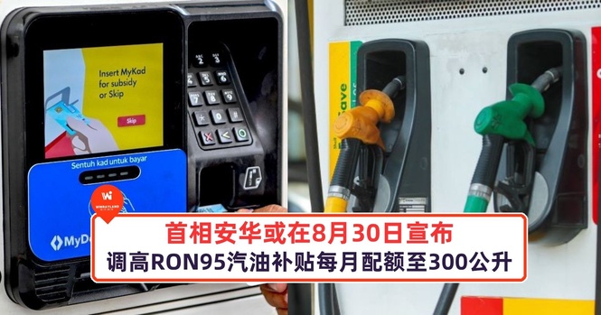 Image from: 首相安华或在8月30日宣布,调高RON95汽油补贴每月配额至300公升