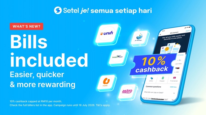 Setel kini sokong pembayaran bil, promo cashback 10% untuk masa terhad
