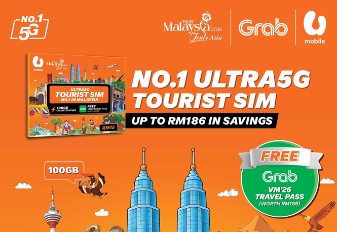 U Mobile lancar pelan ULTRA5G Tourist: 100GB data pada RM15, percuma pas Grab bernilai RM186