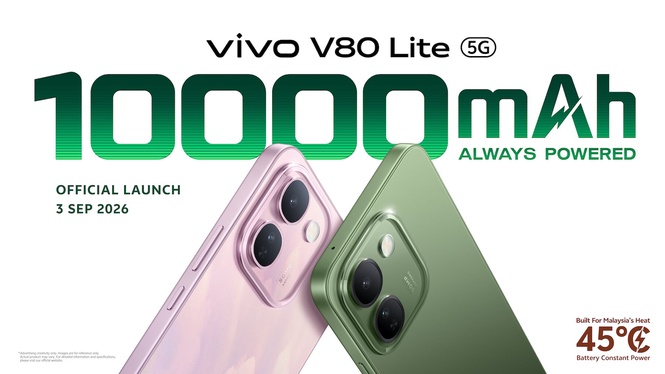 Vivo V80 Lite 5G bakal dilancar 3 September, bawa bateri besar 10,000mAh