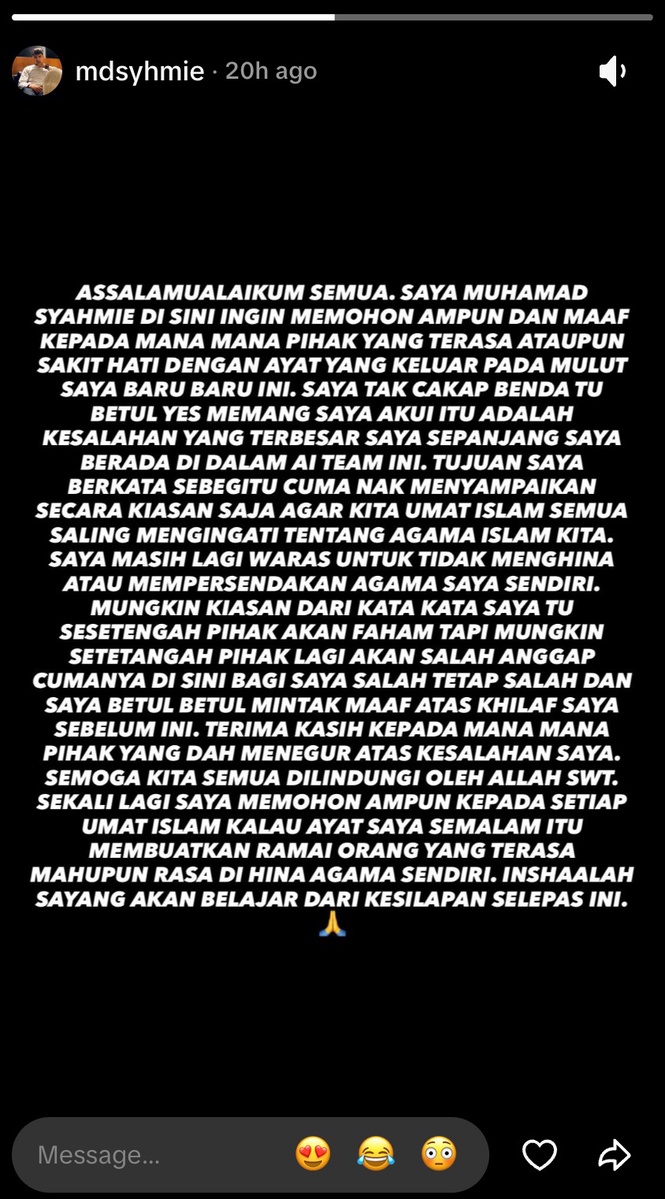Image from: Didakwa Hina Nabi, Syahmie AI Team Mohon Maaf -“Saya Masih Lagi Waras…”
