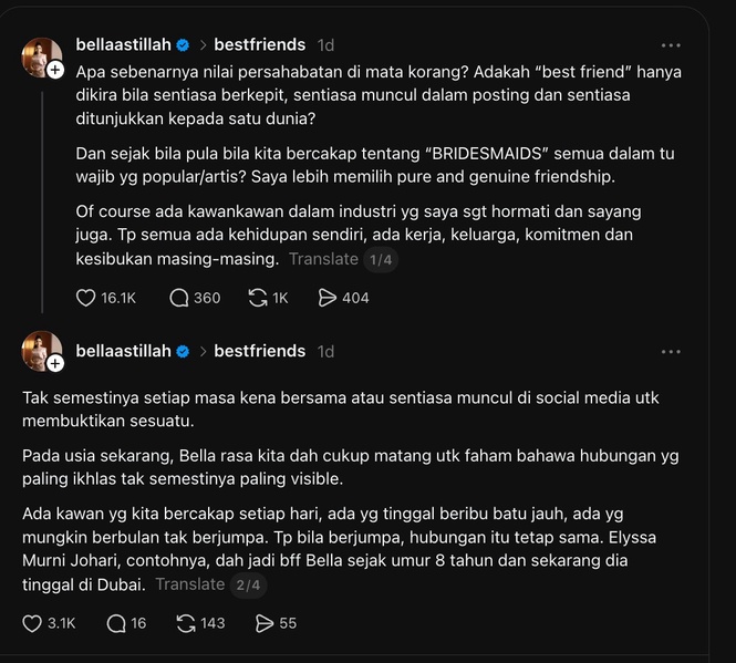 Image from: Netizen Pertikai Pemilihan ‘Bridesmaid’ Majlis Kahwin Bella Astillah – “Kena Tunjuk Satu Dunia Ke?”