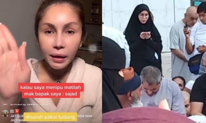 Image from: Wrong gender outfit misconduct, Sajat claims the action of wearing 'telekung' was under the Saudi authority order.