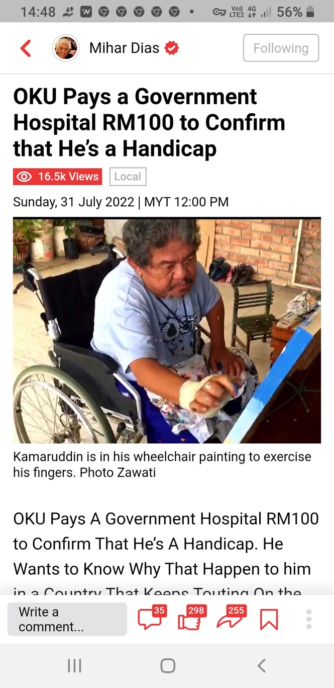 Image from: An OKU Charged For Verification By Hospital Worries About Paying For Next Operation
