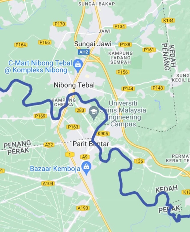 Image from: The unique confluence of 3 rivers from Perak, Kedah & Penang occur at a meeting point in Taman Pinggiran Sungai Kerian