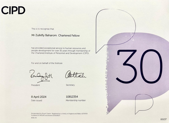 Image from: Global recognition for extraordinary milestone being an ambassador of long-term service to the people profession #CIPD30