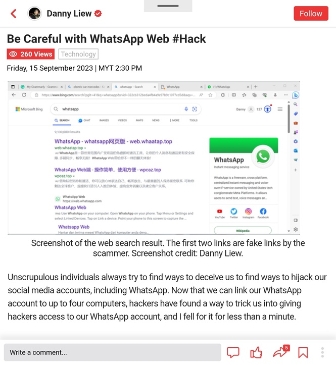 Image from: WhatsApp Hijacking #Scam Hits Singapore