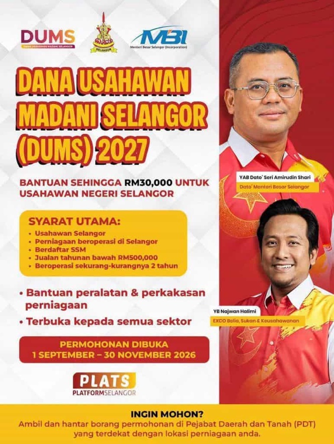 Image from: DUMS: Permohonan Dana Usahawan Madani Selangor 2027