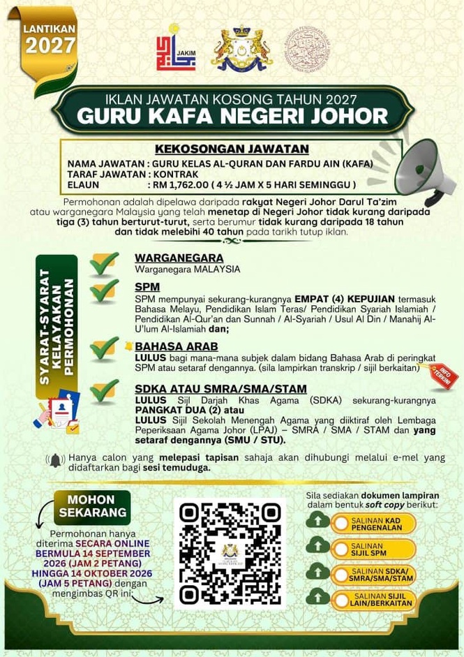 Image from: Guru KAFA Negeri Johor 2027: Permohonan Dibuka Sehingga 14 Okt