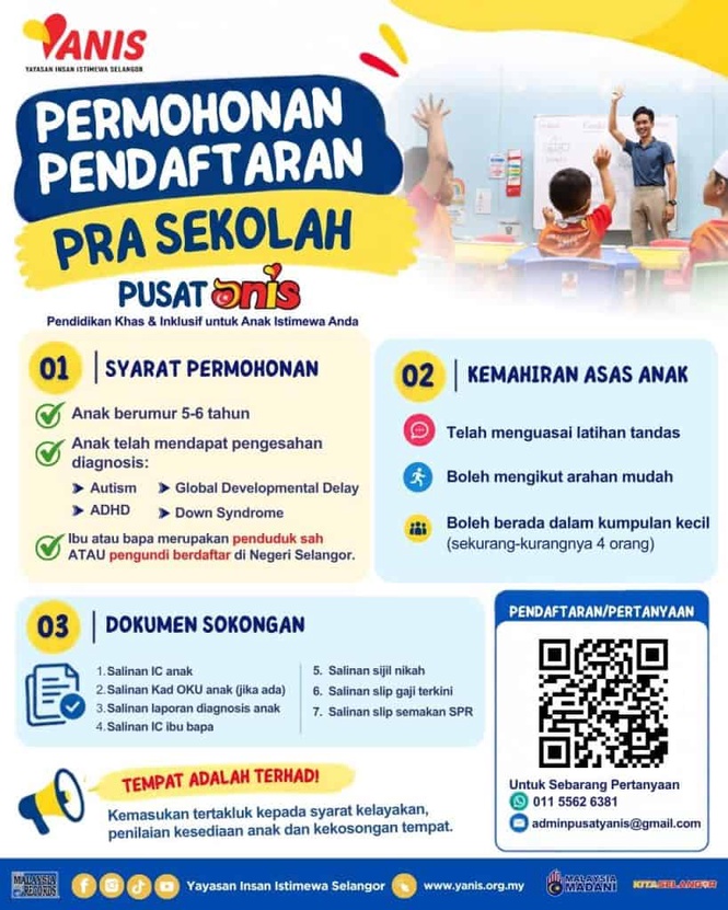 Image from: Prasekolah Pusat ANIS Selangor: Kemasukan Anak Berkeperluan Khas 5-6 Tahun 2027