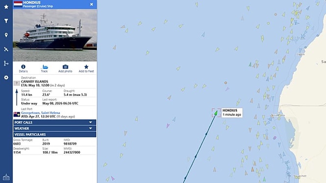 Where is the MV Hondius? Follow live the position of the hantavirus ship