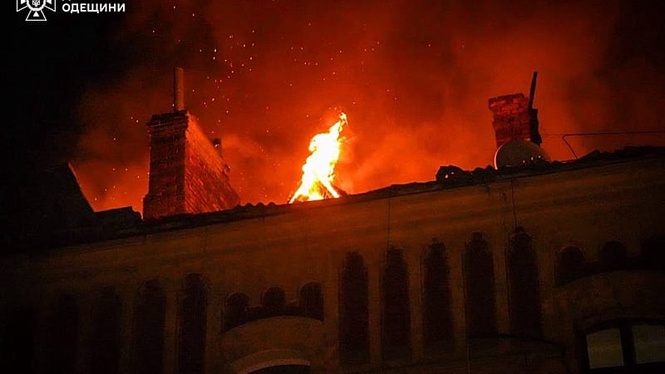Fires and damaged buildings after massive Russian drone attack