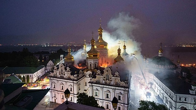 Russian strikes on Ukraine kill at least nine and leave historic Kyiv cathedral in flames