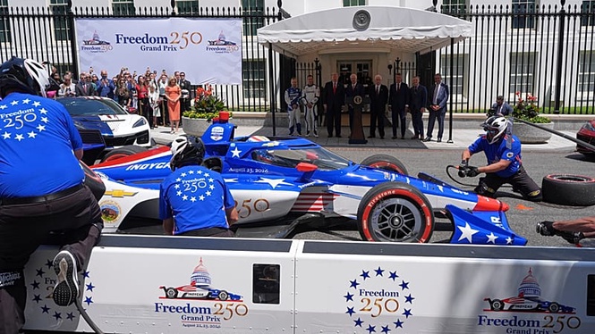 Trump watches IndyCar pit stop at the White House