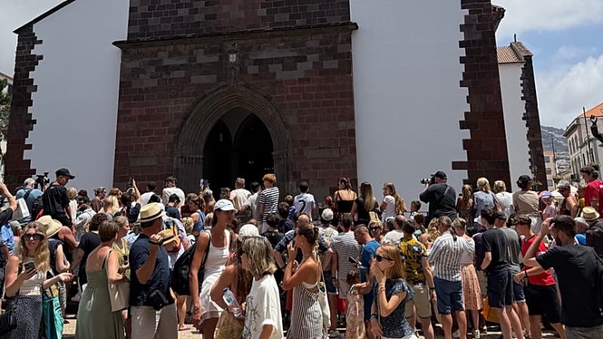 Wedding at Funchal cathedral, but not Cristiano and Georgina's, to the disappointment of hundreds