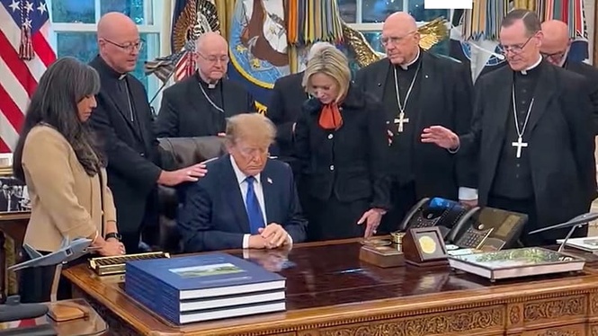 Watch: Catholic bishops pray over Trump in the Oval Office