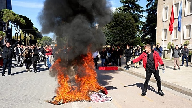 Violent protests shake Tirana as police use tear gas and water cannons against demonstrators