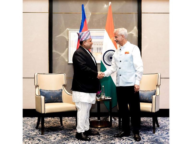 Image from: Jaishankar, Nepal Foreign Minister Khanal hold bilateral talks, review development cooperation and trade