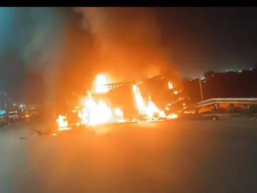 Image from: Parked truck catches fire, driver burnt alive