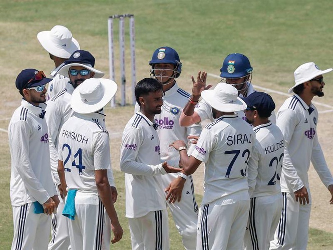 Image from: Manav Suthar scripts history with 6-wicket haul on Test debut as India enforce follow-on against Afghanistan