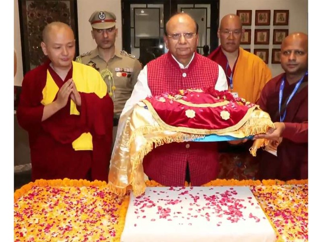 Image from: Sacred relics of Lord Buddha's chief disciples return to Delhi from Mongolia; LG Ladakh hails "profoundly historic moment"